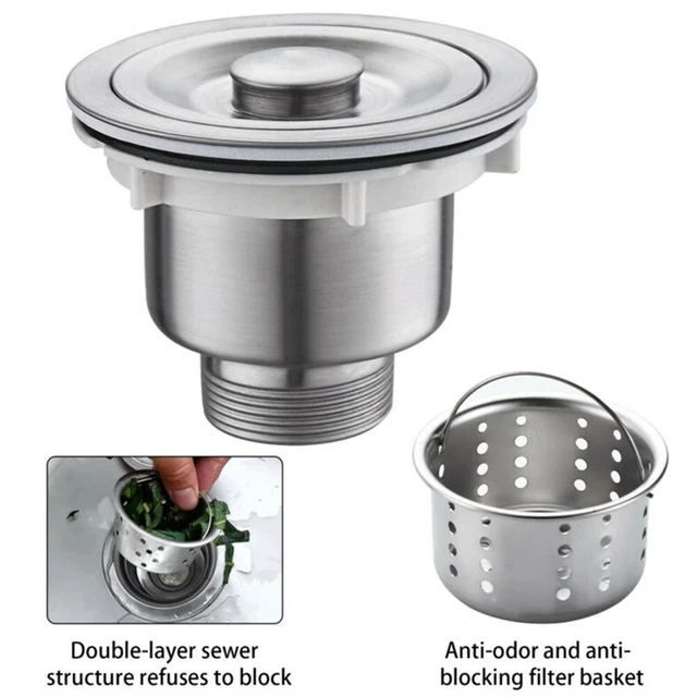 Filtre D'évier De Cuisine 3 En 1 Pop-up En Acier Inoxydable - Argenté - Protection Anti-odeurs Et Anti-bouchons - 3