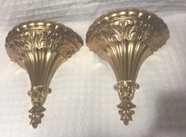 Pair Home Interior Large Ornate Gold Wall Pocket/ Planter Picture Accent