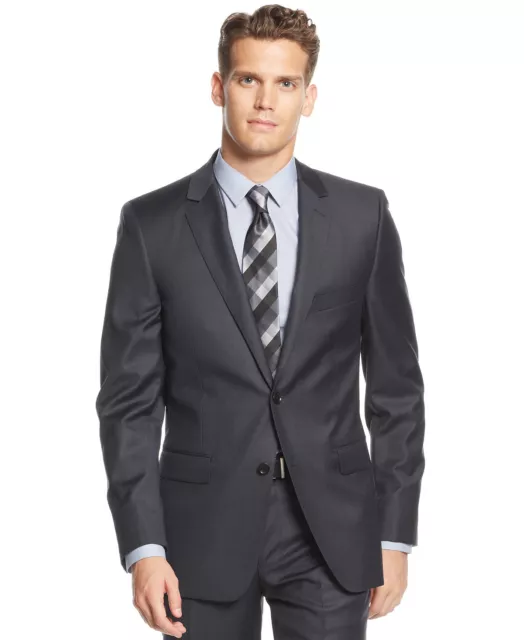 $451 Dkny Mens Gray Extra Slim Fit Wool Sport Coat Solid Suit Jacket Blazer 44 R