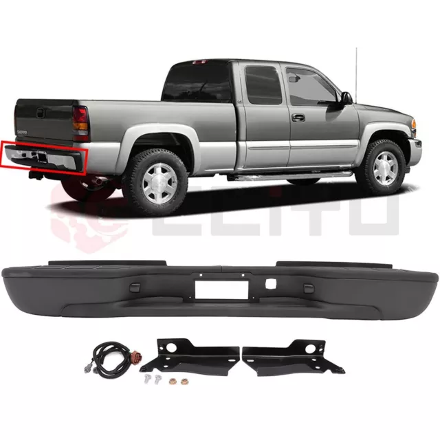 Complete Black Rear Bumper For 1999-2007 Chevy Silverado GMC Sierra 2500HD 3500