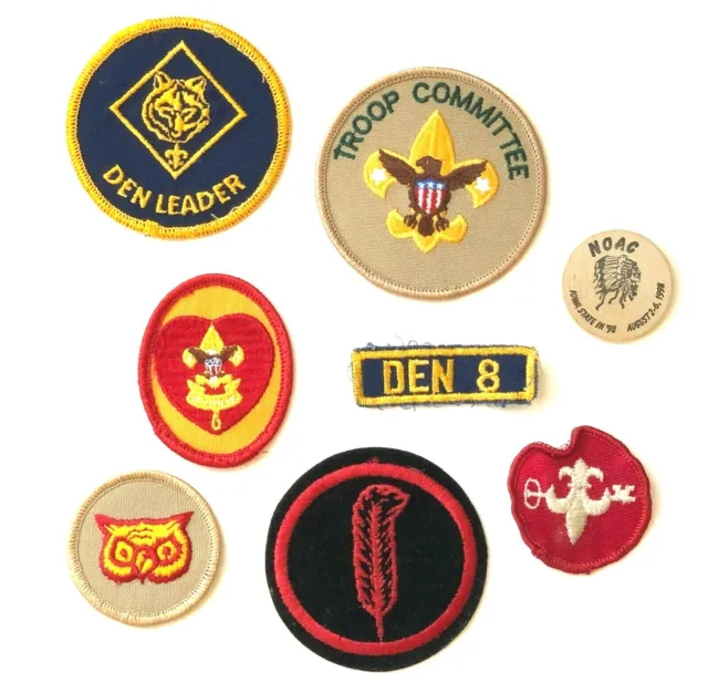 Lot of 7 Boy Scout Patches and NOAC Token Rank Office Den Leader Owl Scribe Den