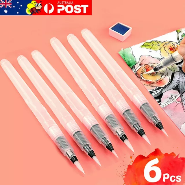 6x Artist Ink Water Brush Pen Set For Watercolor Calligraphy Painting Drawing AU