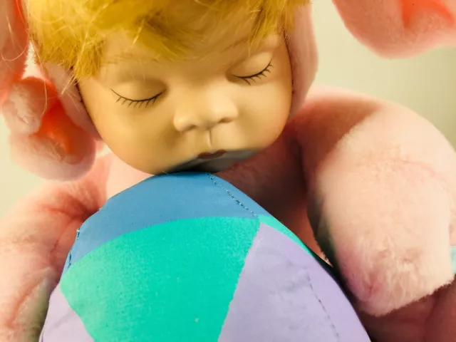 Easter pink Plush Baby Doll w/ Porcelain Face music box animated