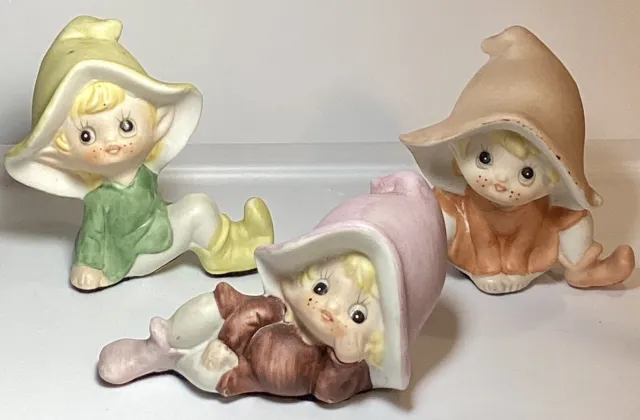 Lot of 3 Vintage Homco Garden Pixie Elf Fairies Ceramic Figurines #5213