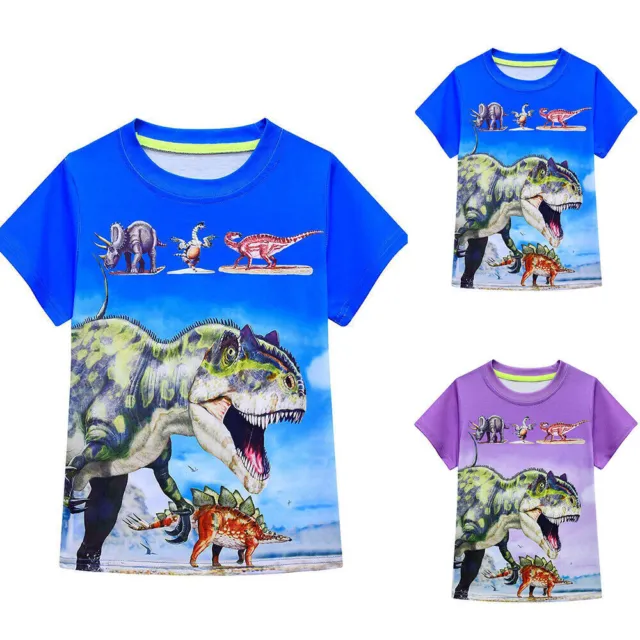 Dinosaur Animal Print Kids Boys Girls Short Sleeve T-Shirt Tee Crew Neck Top