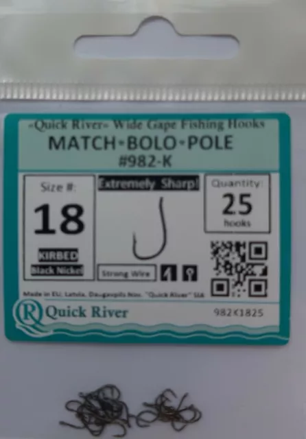 MICRO GANCI DA PESCA MATCH BOLO PALO - TAGLIA PICCOLA 22 20 18 N.982-K Nichel nero 2