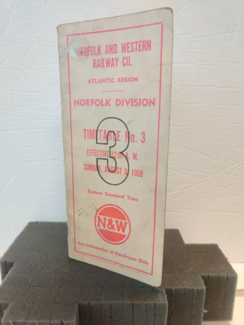 1969 Norfolk & Western NORFOLK Division Timetable No. 3 employee