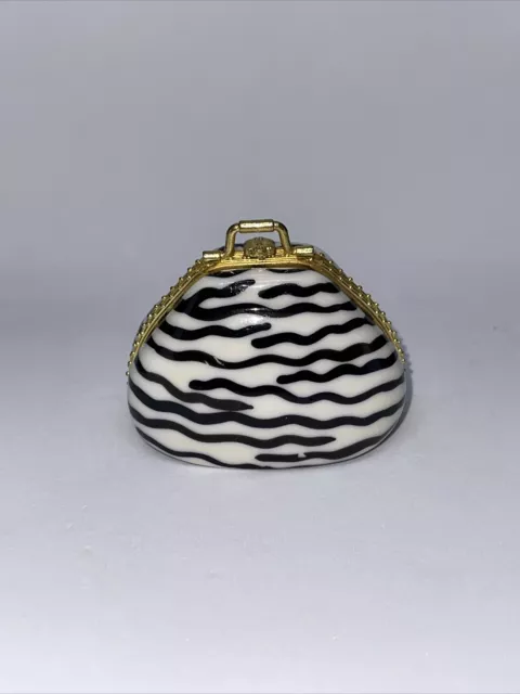 Porcelain Hinged Zebra Purse Trinket Box