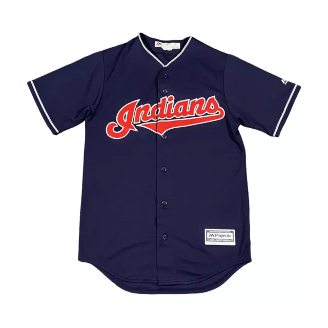 MLB Majestic Cleveland Indians Baseball Jersey S Navy Blue Shirt Authentic USA