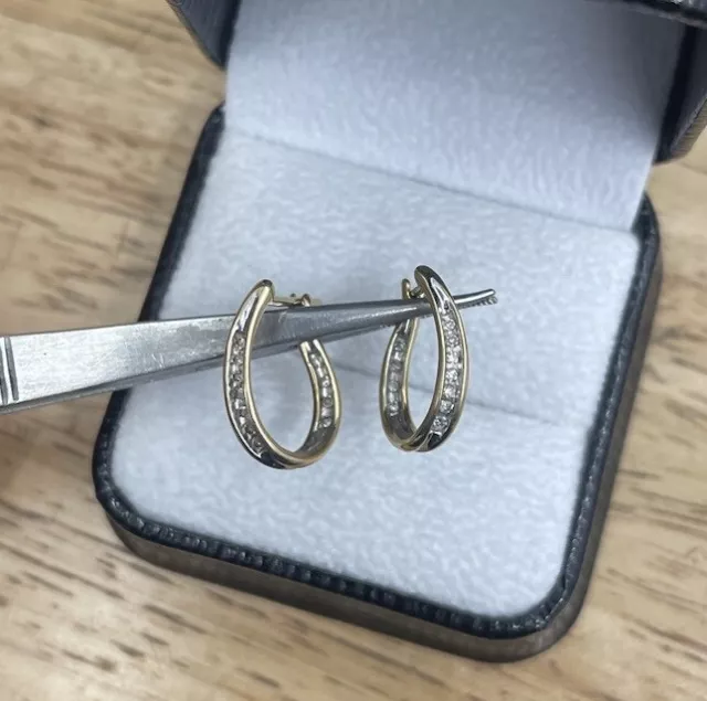 9K Yellow Gold Diamond Hoop Earrings Hallmarked EdwardsJewellers