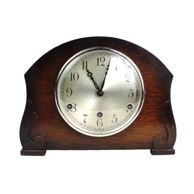 Vintage Bentima Perivale 283 Oak Brown Wood Mantle Clock Decor 28x20 cm (3 Keys)
