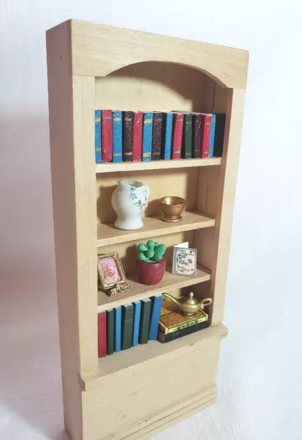 Dollhouse Miniature Unfinished Bookcase with Accessories 1:12 Scale