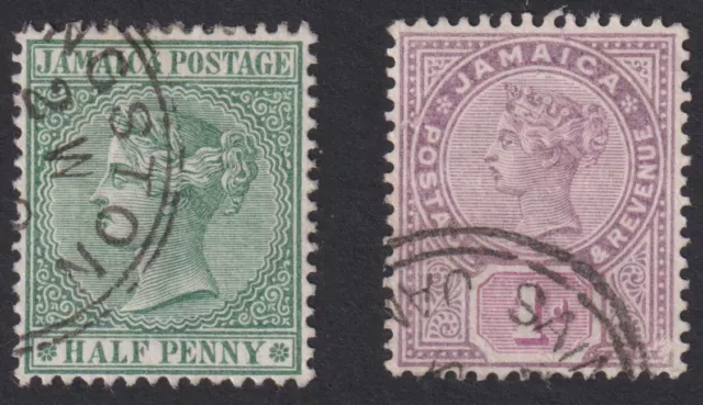 JAMAICA  1885/89  Queen Victoria   1/2d + 1d.  Both   Good Used. (p461)