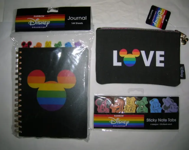 Disney Mickey Mouse rainbow tabbed journal book notebook pencil case sticky note