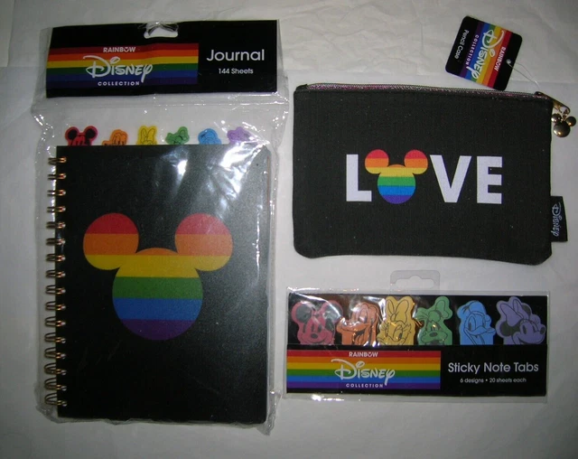 Disney Mickey Mouse rainbow tabbed journal book notebook pencil case sticky note