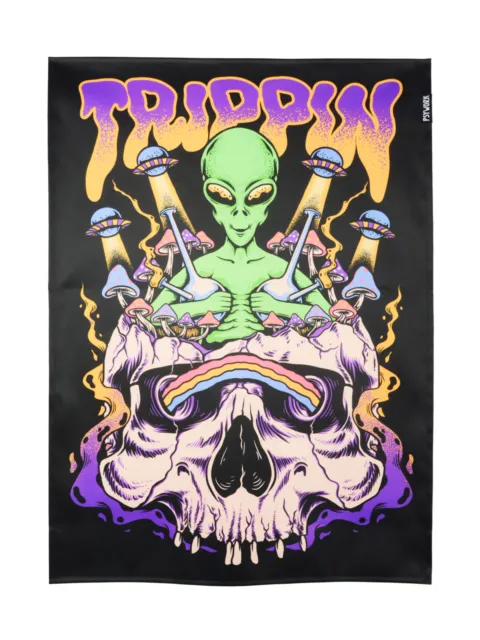 PSYWORK Schwarzlicht Stoffposter Neon Trippin Alien Bild Druck Banner
