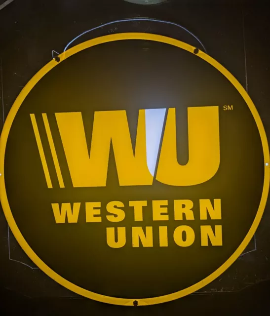 Western Union Round Double Sided Hanging Lighted Sign