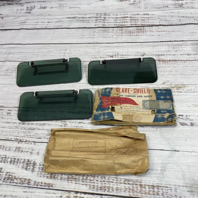 Vintage Lot Of 3 Green Plastic Windshield Sun Visor Glare Shield