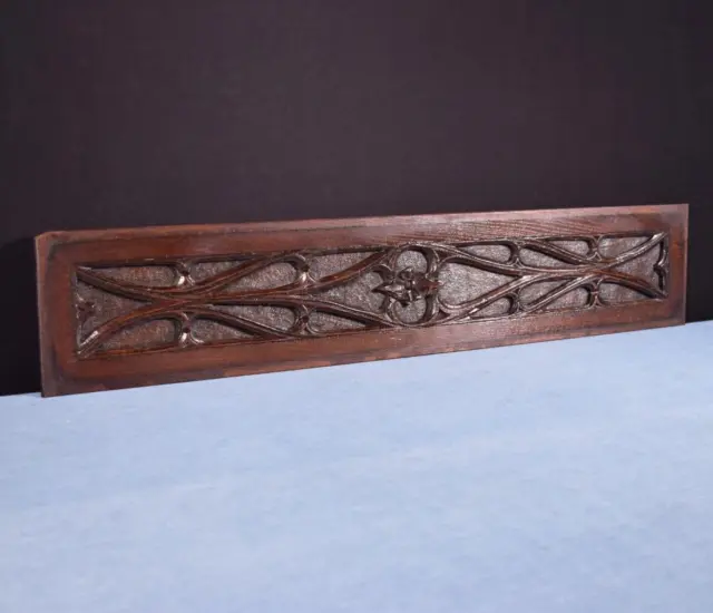 *Antique French Carved Architectural Gothic Panel in Solid Oak Wood