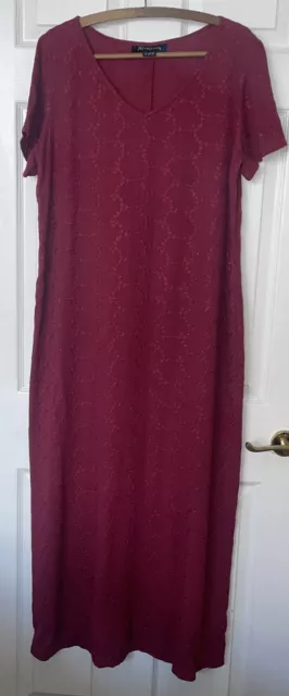 90s Y2K MONSOON Slip Maxi Dress UK 14 burgundy short sleeve broderie anglaise