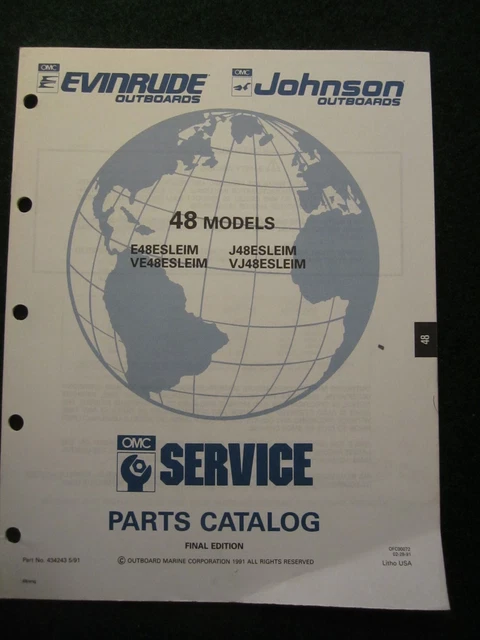 1991 OMC Johnson Evinrude Outboard Parts Catalog Manual 48 HP