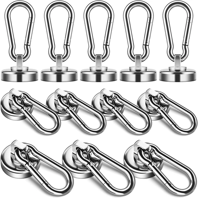 12Pack 50LBS Strong Magnetic Hook With Swivel Carabiner Hook Premium Magnet Hook