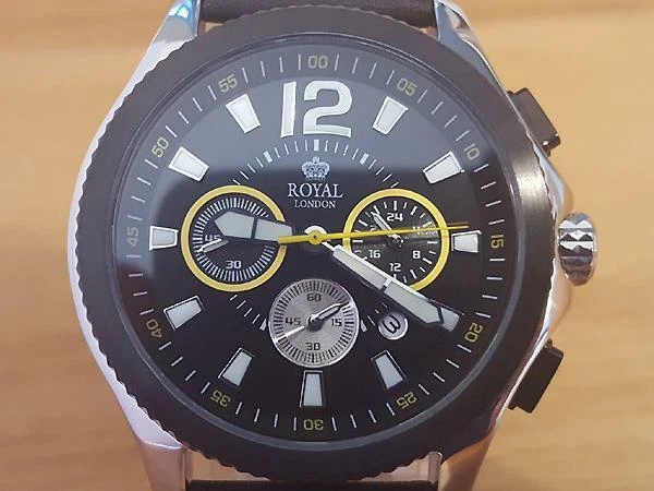 MENS ROYAL LONDON Black Leather Multi Dial Chrono Date Gents Watch