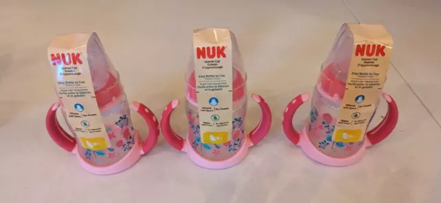 Lot of 3 NUK Learner Cup - Silicone Soft Spout 6month+ - Pink