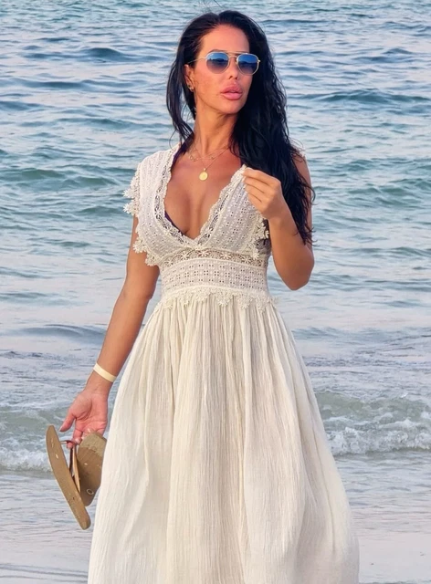 long sleeve linen maxi dress VENUS Tie-Waist Linen Maxi Dress | White Multi