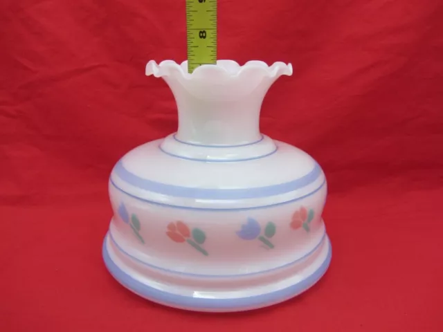 Vtg Flower Milk Glass Ruffled Hurricane Kerosene Oil Student Lamp Shade 6-7/8
