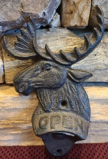 NEW Rustic Cast Iron Wall Bottle Opener Moose Man Cave Cabin Hunting Lodge Decor