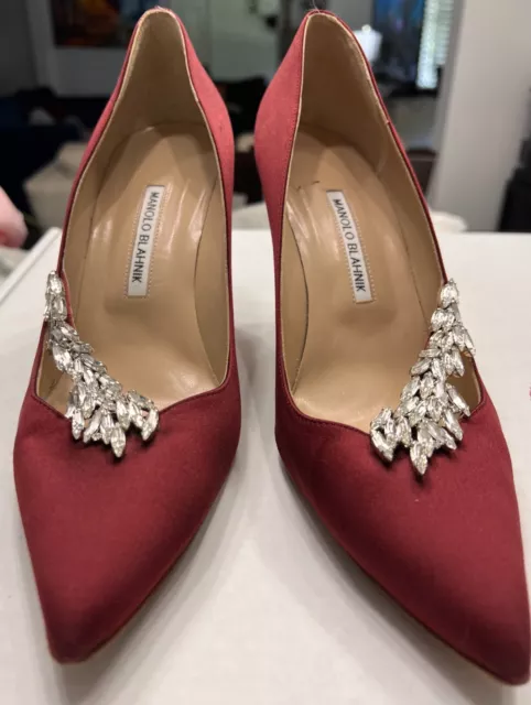 Manolo Blahnik Nadira Red 41.5 Swarovski Crystal Hard to Find!!