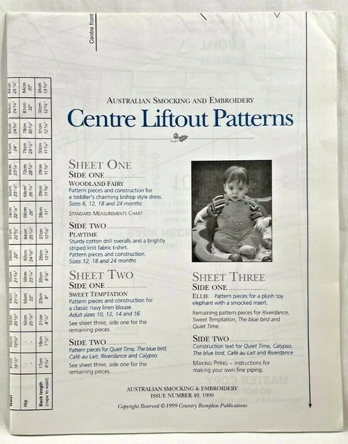 1999 Australian Smocking & Embroidery Sewing Patterns Girls Dresses Vintage 8896