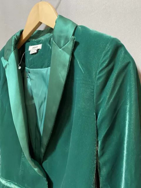 NWT JASON WU Women's One Button Velvet Satin Tuxedo Blazer Jacket Size XS Green 3