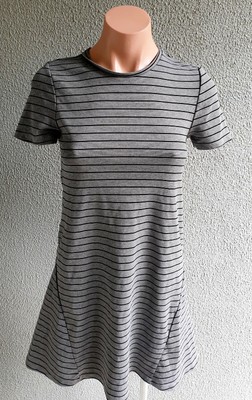 💜 ZARA Short Sleeve Mini Dress Grey Striped Size S Buy7=FreePost L871