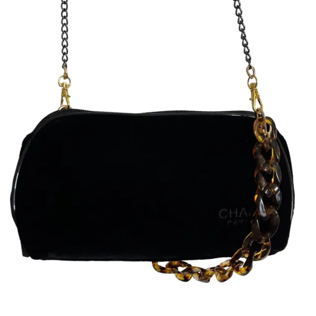 CHANEL PARFUMS BLACK Velvet Velour Crossbody Purse Bag CC Logo Charm Luxury  $142.00 - PicClick