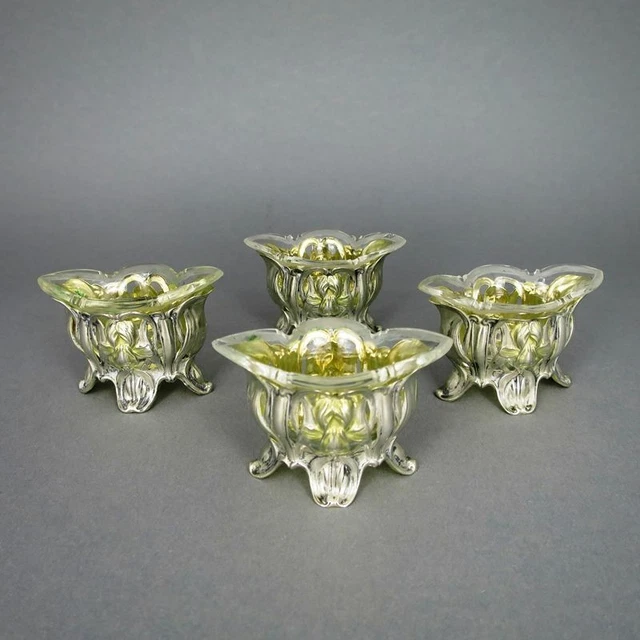 4 Art Nouveau Salznäpfe With Iris-Motiv IN Silver And Glas Martin Mayer Mainz