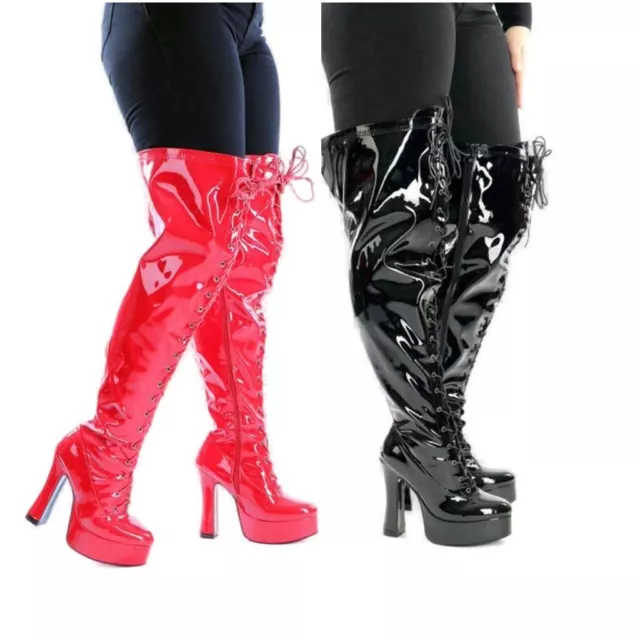 Kassiopeya Overkneestiefel Weitschaft Boots Schuhe schwarz rot red GoGo Clubwear