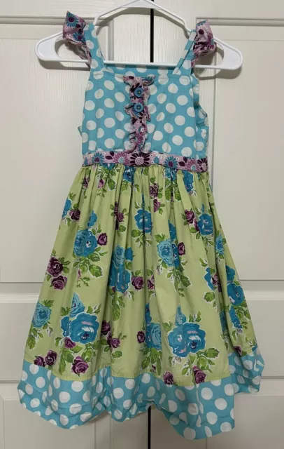 Eleanor Rose size 10 12 girls green blue floral sleeveless fit & flare dress