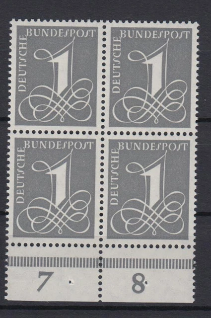 Bund 226y mit Unterrand 4er Block Ziffernzeichen 1 Pf postfrisch Fluoreszierend