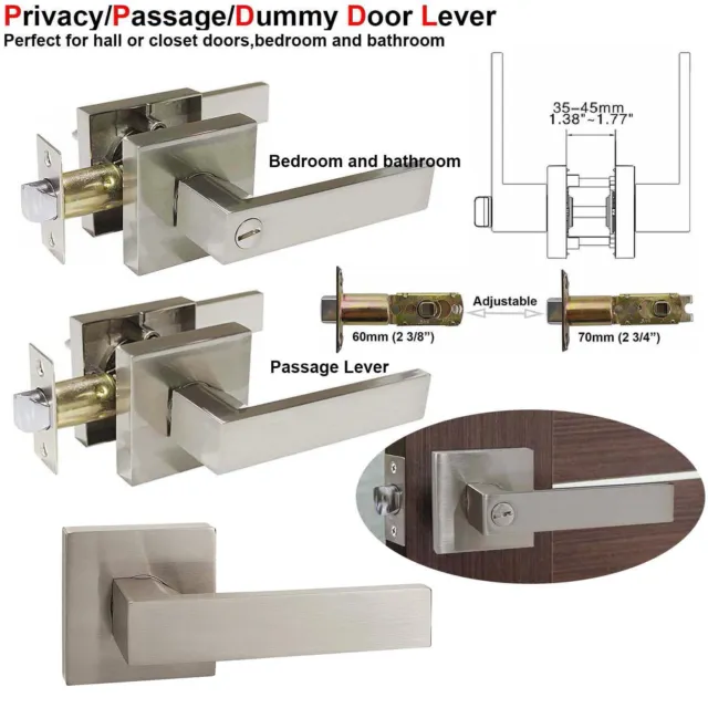 Square Door Lever Entrance Privacy Passage Dummy Bathroom Bedroom Satin Nickel