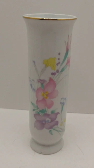 Fred Roberts Bud Vase Floral Gold Edge San Francisco Japan White Pink