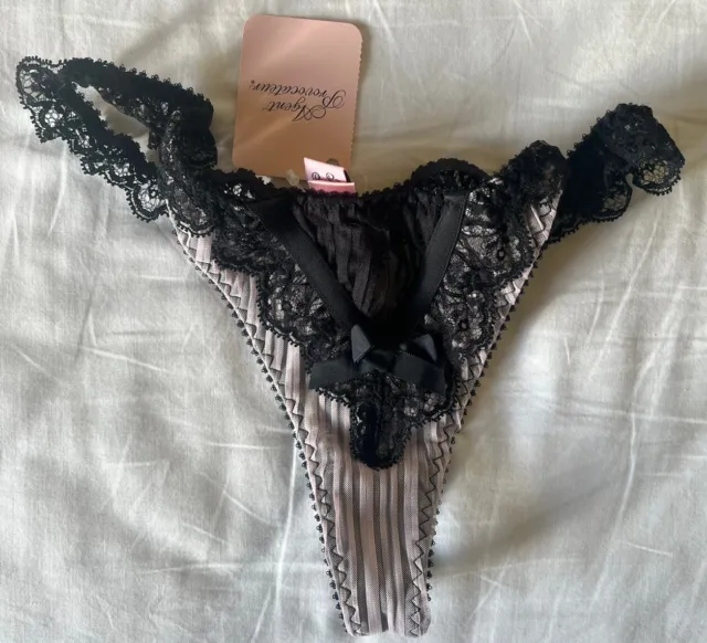 Vintage Agent Provocateur Fifi Black Pink Lace Thong Size Small BNWT