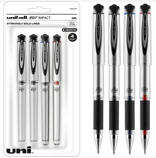 Uniball Signo 207 Impact Stick Gel Pen, 4 Black Pens, 1.0Mm Bold Point Gel Pens