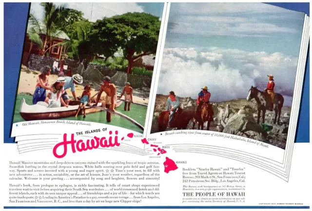 Hawaii Territory Islands People Travel Tourist Bureau Print Advertisement 1937
