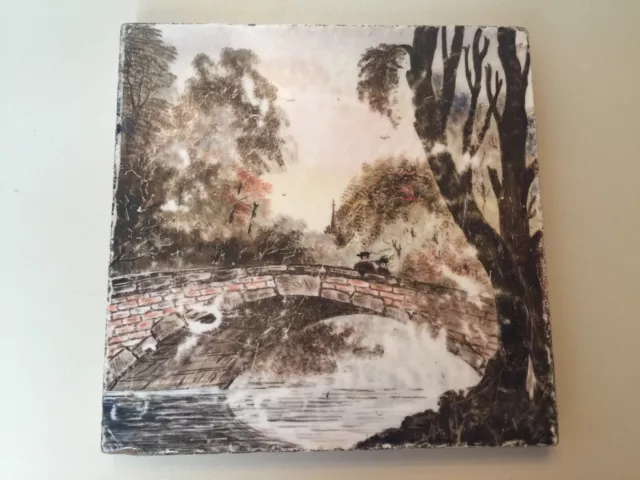 Minton China Works Stoke on Trent Tile Bridge scene 1800's? estate sale find