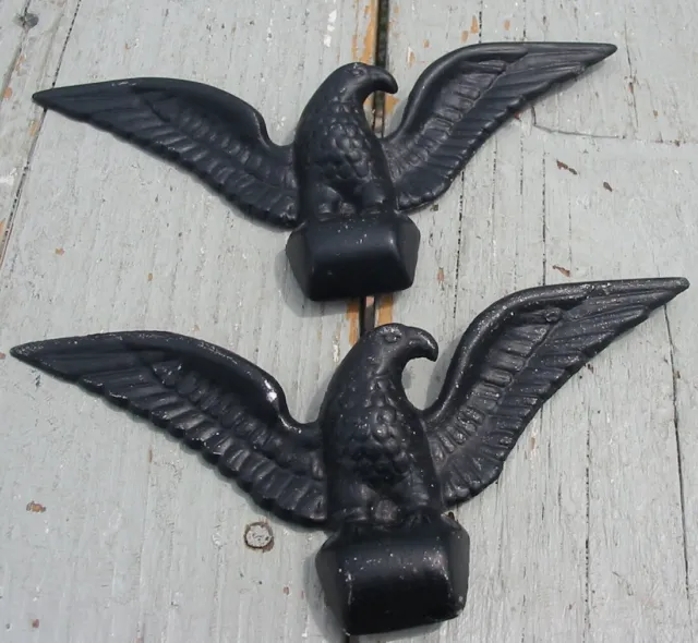 Vtg 60's Cast Metal Decorative American Bald Eagle Black Hooks Hangers Plaques