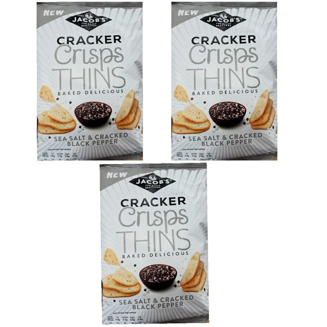 3 × 130G Jacob's Cracker Crisps Thins Sea Salted And Cracked Black