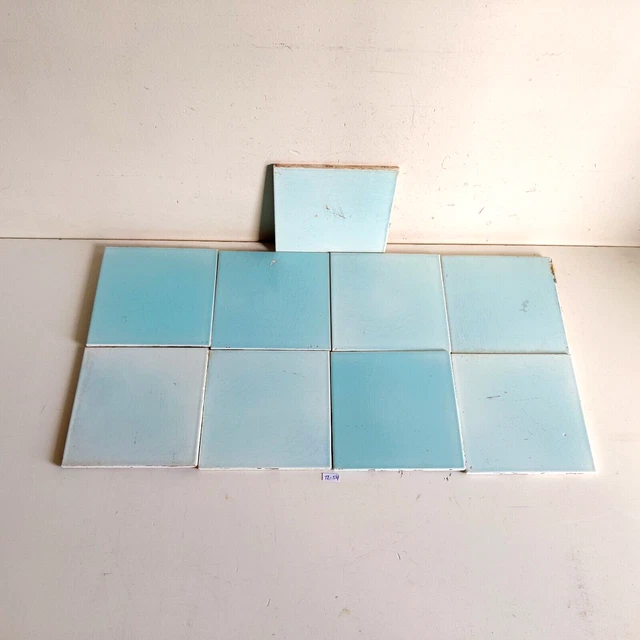 1940s Vintage Blue Architecture Furniture Plain Tile Japan Set Of 9 CT34