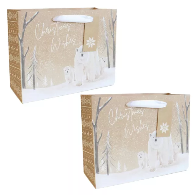 Christmas Gift Bag Set of 2 with Gift Tag - 18cm x 23cm x 10cm - Polar Bears